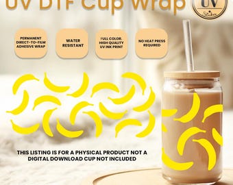 Banana Lover Uv Dtf Cup Wrap, Bannana Dtf Uv Cup Wrap, Banana Easy To Apply, Banana Permanent Cup Wrap, Banana Fruits Double Side Cup Wraps