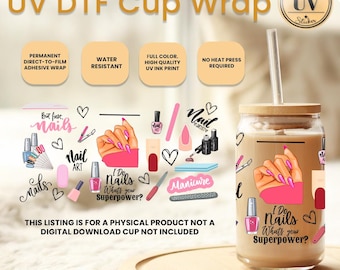 Nail Professional UV-DTF bekerwrap, I Do Nails Ready To Press Glazen bekerwrap, Nail Art-cadeaus, geschenken manicure, Best Nailsit, Nail Saloon Crew