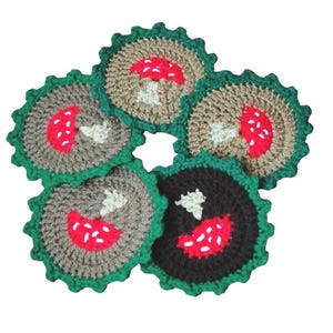 Crochet Mushroom Coasters (Set of 5)