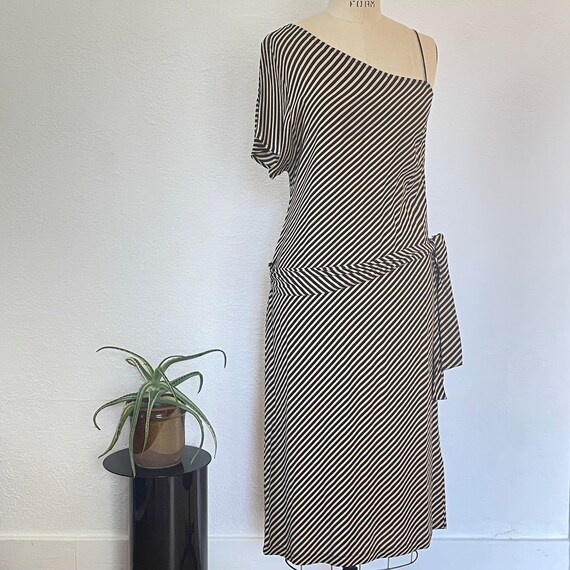 Vintage Y2K Striped Midi Dress Asymmetrical One S… - image 4