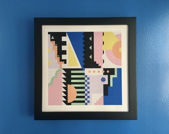 Geometric Art Print,  Abstract Cityscape, Geometric Wall Decor,  Inspired by Art Deco, Memphis Milano, and Bauhaus
