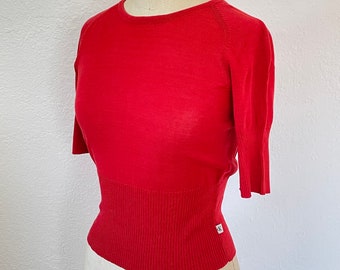 Vintage 90s knit top, Calvin Klein top, Red top, Red Short sleeve top, Red Sweater, Short Sleeve top, Minimal Top, 90s Minimalism