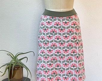 Geometric Floral Print Midi Skirt A-line skirt Y2K Skirt Vintage Mod Print Skirt 70s style skirt