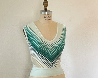 Chevron Stipe Sleeveless Knit Top plunge neck sweater top Y2K 2000s does 70s style knit wear