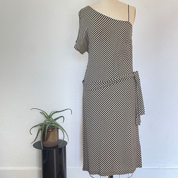 Vintage Y2K Striped Midi Dress Asymmetrical One S… - image 1