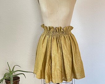 Metallic Gold Paper bag mini skirt made with vintage fabric