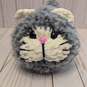 Fluffy Gray Munchkin Cat Plush – Handmade Chonky Kitten Toy, Soft Faux Fur Cat Plushie, Cute Gift for Cat Lovers, 9&quot;