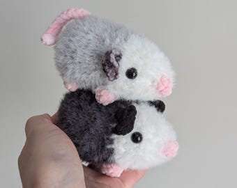 Fluffy Crochet Opossum Plush, Handmade Amigurumi Possum, Woodland Animal Gift