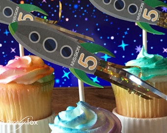 Green Rocket Cupcake Toppers | Outer Space Cupcake Toppers