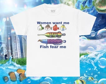 Women Want Me Fish Fear Me Frutiger Aero Fashion Tee Early 2000s Aesthetic Y2K T-Shirt Retro Game Fishing Inspired T Shirt Funny Meme Tee