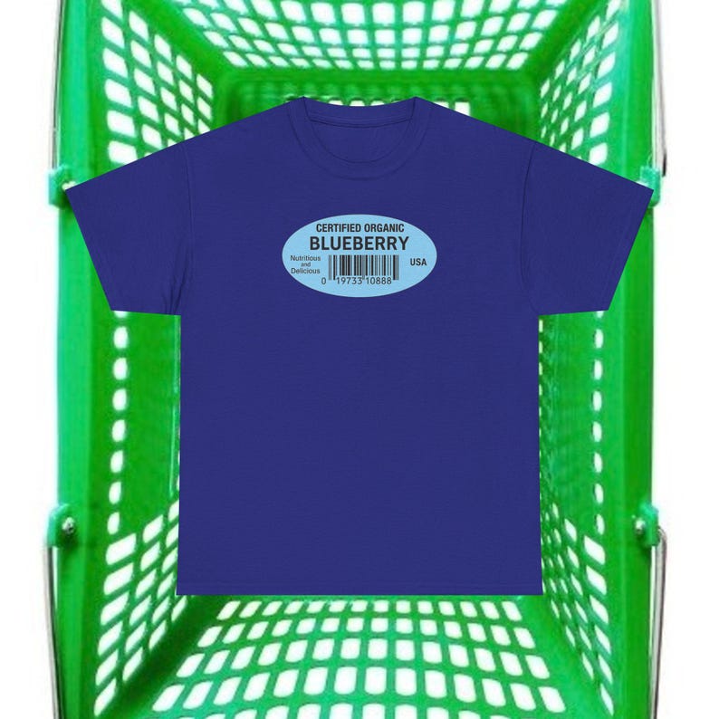 Camiseta unisex con pegatina de fruta de arándano, camiseta con gráfico, camiseta con etiqueta de arándano, regalo divertido para los amantes de los arándanos, camiseta para amantes de la fruta imagen 5