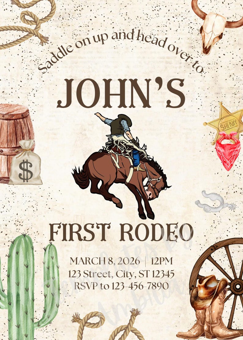 Editable Rodeo Birthday Invitation: Cowboy Western Theme (5x7 PDF ...