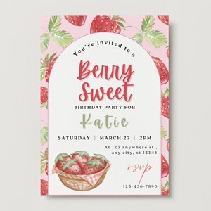 Strawberry Themed Birthday Invitation, Editable Birthday Invitation, Any Age Birthday Invitation, Cute Birthday Invitation, Printable