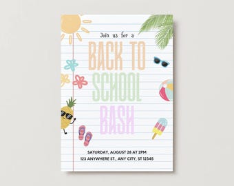 Editable Back to School Bash Invitation, Printable Party Invite (Digital Download)