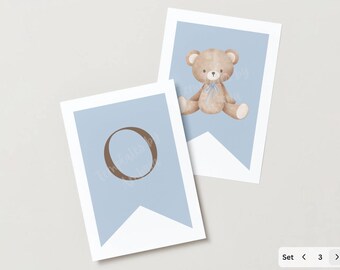 Bear Baby Shower Bunting Banner: Hello Baby, Blue (PDF Pattern