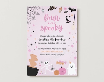 Four-Ever Spooky Birthday Invitation: Halloween Theme (Digital Download, 5x7 PDF Template for Canva)