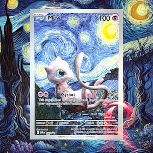 Pokemon Mew Starry Night Beautiful Moon Op Van Gogh geïnspireerde kunstkaart | Uniek cadeau voor elke Pokemon Collector ACG-promoruilkaart MINT