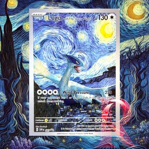 Pokemon Lugia Starry Night Beautiful Moon Op Van Gogh geïnspireerde kunstkaart | Uniek cadeau voor elke Pokemon Collector ACG-promoruilkaart MINT