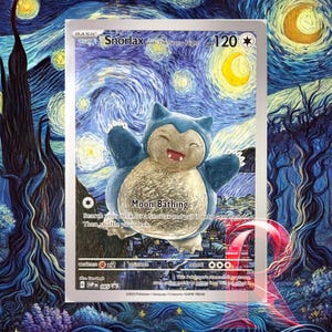 Pokemon Snorlax Starry Night Beautiful Moon Op Van Gogh geïnspireerde kunstkaart | Uniek cadeau voor elke Pokemon-verzamelaar | ACG Promo-ruilkaart MINT