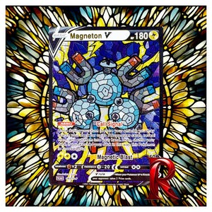 Carta olografica personalizzata Magneton V in vetro colorato - Carta ACG con grafica ispirata ai Pokémon - Condizioni perfette - Ottimo regalo per qualsiasi collezionista di Pokémon