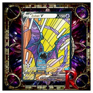 Carte holographique personnalisée en vitrail Zubat V - Art inspiré des Pokémon ACG - carte d'art complète ACG - parfait état - excellent cadeau pour tout collectionneur de Pokémon