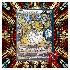 Aangepaste Sandshrew V gebrandschilderd glas holokaart – Pokemon-geïnspireerde kunst ACG Full Art Card – nieuwstaat – geweldig cadeau voor elke Pokemon-verzamelaar