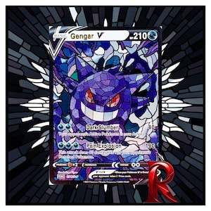 Cartão holográfico de vitral personalizado Gengar V – Arte ACG inspirada em Pokémon – Condição impecável – Ótimo presente para qualquer colecionador de Pokémon