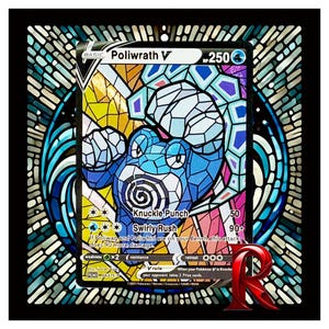 Aangepaste Poliwrath V gebrandschilderd glas holokaart – Pokemon-geïnspireerde kunst ACG Full Art Card – nieuwstaat – geweldig cadeau voor elke Pokemon-verzamelaar