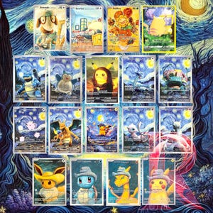 Pokemon Pikachu Snorlax Charizard Eevee Mew Squirtle Van Gogh Portrait Starry Night Van Gogh Full Set of 18 Cards ACG Promo Trading Card MT