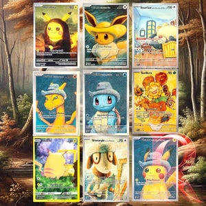 Pokemon Pikachu Snorlax Glurak Squirtle Evoli Sonnenflora Mew Munchlax Smeargle Van Gogh Portrait Set 9 Karten ACG Promo Trading Cards MT