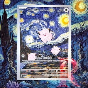 Pokemon Clefairy Starry Night Beautiful Moon Op Van Gogh geïnspireerde kunstkaart | Uniek cadeau voor elke Pokemon Collector ACG-promoruilkaart MINT