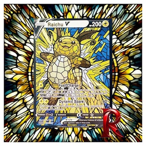 Cartão holográfico de vitral Raichu V personalizado – Arte ACG inspirada em Pokémon – Cartão com arte completa – Condição impecável – Ótimo presente para qualquer colecionador de Pokémon
