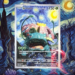 Pokemon Venusaur Starry Night Beautiful Moon Op Van Gogh geïnspireerde kunstkaart | Uniek cadeau voor elke Pokemon Collector ACG-promoruilkaart MINT