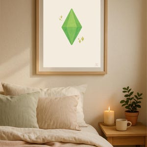 Impression d'art mural Plumbob – Poster pastel inspiré des Sims | Décoration de chambre de joueur confortable pour des configurations de mijotage et des chambres à coucher | Impression de la société secrète des Sims