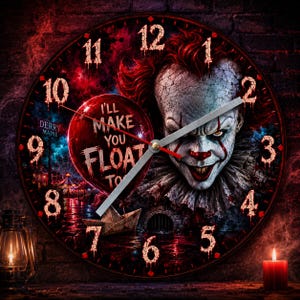 Pennywise inspired 20cm round wall mounted glass clock