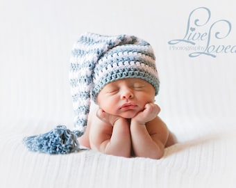 Download PDF crochet pattern 013 - Elf long tail hat with tassel or pompom - Multiple sizes from newborn through age 4