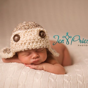 Download PDF crochet pattern 022 - Aviator hat - Multiple sizes from newborn through age 4