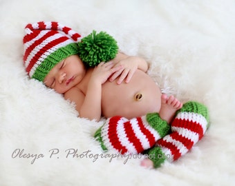Download PDF knitting pattern k-16 - Newborn Stripe Stocking hat and leg warmers - Phptpgraphy prop - Christmas