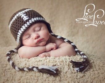 Download PDF crochet pattern 018 - Football earflap hat - Multiple sizes from newborn through age 4