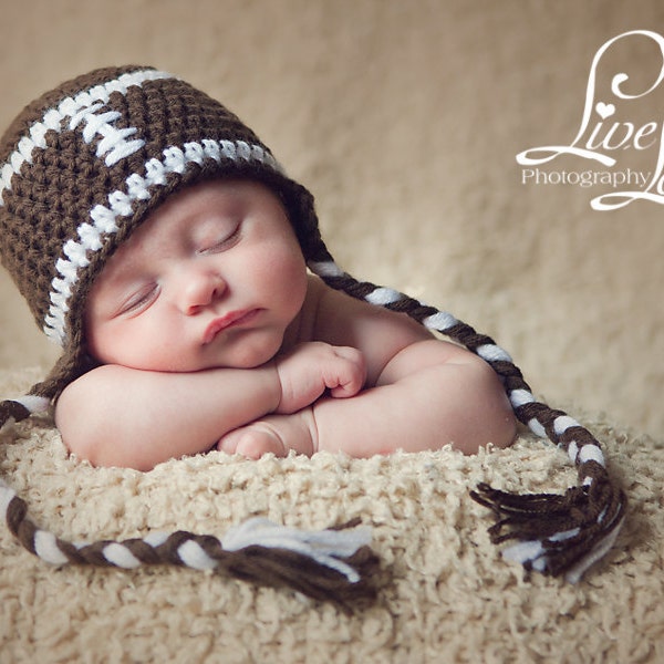Download PDF crochet pattern 018 - Football earflap hat - Multiple sizes from newborn through age 4