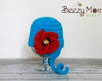 Download PDF crochet pattern 050 - Poppy earflap hat - Multiple sizes from newborn through age 4