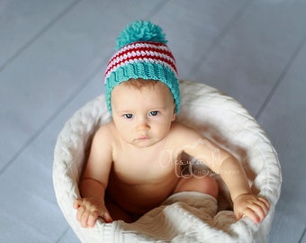 Download PDF crochet pattern 061 - Stripe pompom hat - Multiple sizes from newborn through age 4