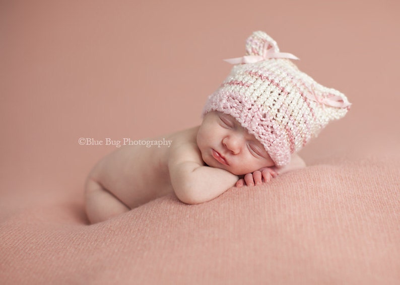 Download PDF knitting pattern k-02 Newborn Kitty hat image 1