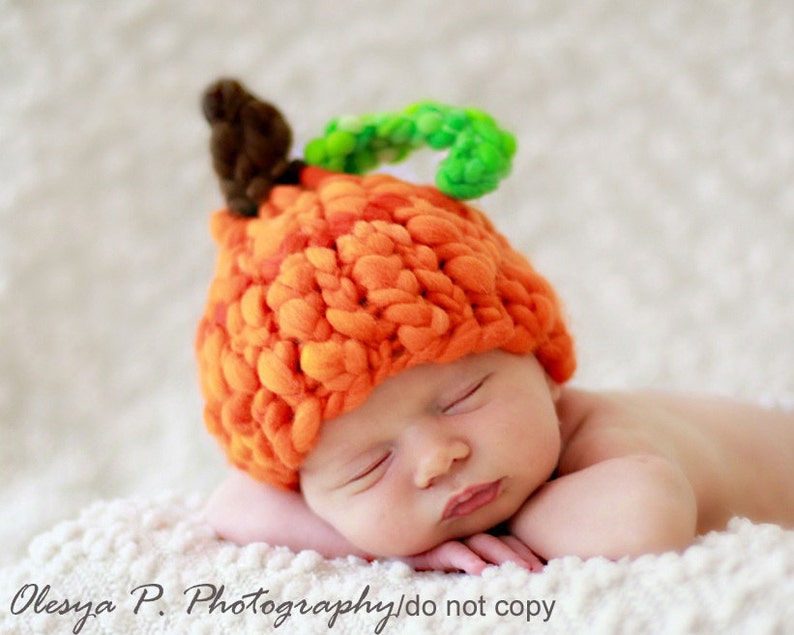 Download PDF knitting pattern k-25 Newborn Handspun Pumpkin hat image 1