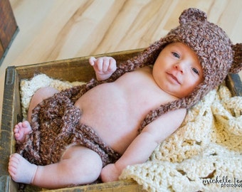 Download PDF crochet pattern - Bear Earflap hat and diaper cover