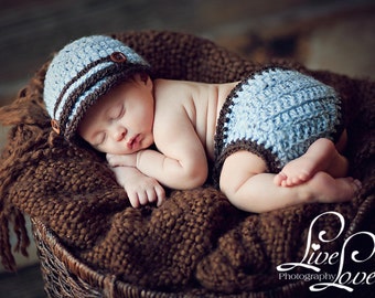 Download PDF crochet pattern - Newsboy/Newsgirl hat and diaper cover - Photography Prop