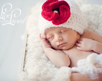 Download PDF CROCHET PATTERN 007 - Hat with Poppy - Multiple sizes from newborn through age 4