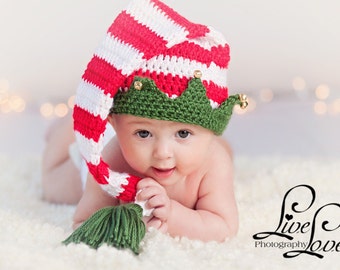 Download PDF crochet pattern 025 - Christmas Elf hat with bells - Multiple sizes from newborn through 12 months