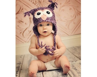 Download PDF crochet pattern 002 - Baby Owl hat- Multiple sizes from newborn through 12 months