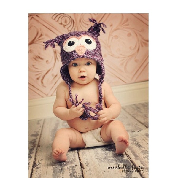 Download PDF crochet pattern 002 - Baby Owl hat- Multiple sizes from newborn through 12 months